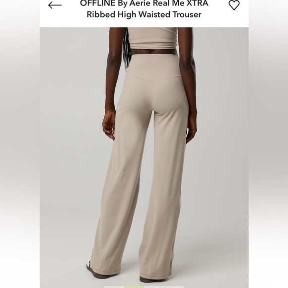 aerie Ribbed Wide-Leg Pants in Light Beige - Picture 2 of 7